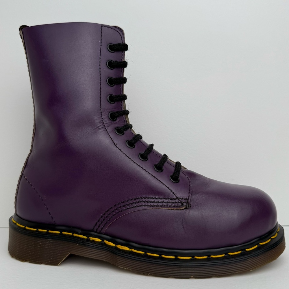 Vintage Dr. Martens England 1919 Purple Leather Steel Toe 10 Eye Boots UK 5 - Picture 6 of 16